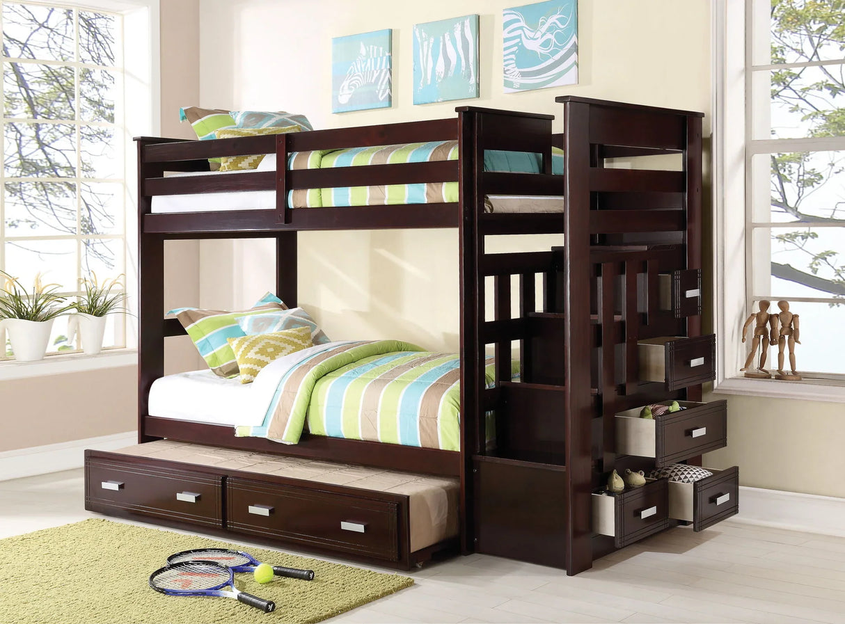 Allentown - Twin / Twin Bunk Bed With Trundle Storage - Espresso - Furniture Home Direct