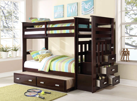 Allentown - Twin / Twin Bunk Bed With Trundle Storage - Espresso - Furniture Home Direct