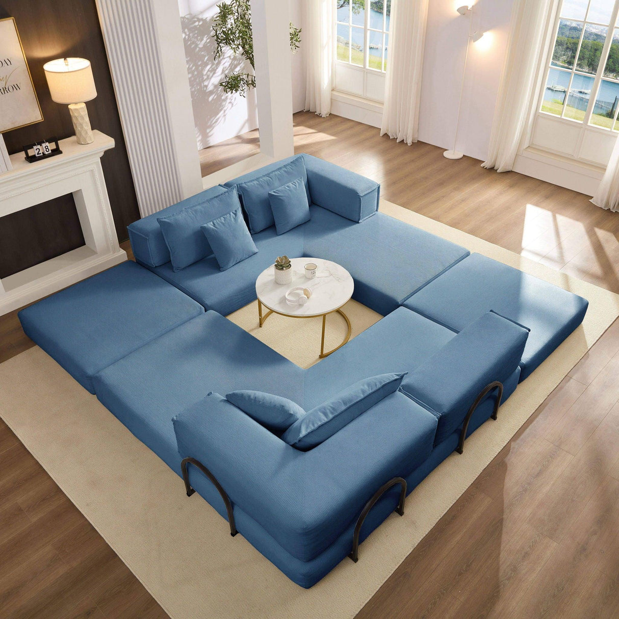 Modular L Shaped Floor Living Room Sofa Set With 6 Pillows - Furniture Home Direct