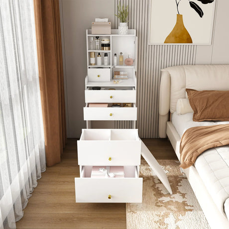 3 In 1 Dressing Table With LED Mirror & Storage Stool, Compact Makeup Vanity - White - Furniture Home Direct