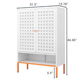 Grid Double Door Shoe Cabinet With Adjustable Compartments And Moisture-Proof Design In White Metal - Furniture Home Direct