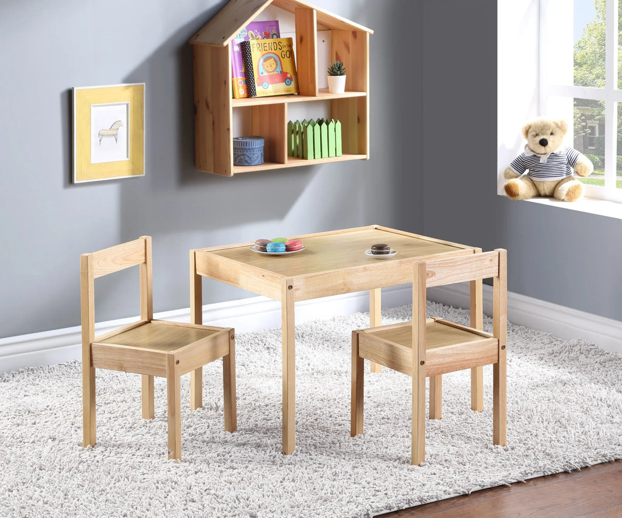 Della - 3 Piece Solid Wood Kids Table & Two Chair Set - Natural - Furniture Home Direct