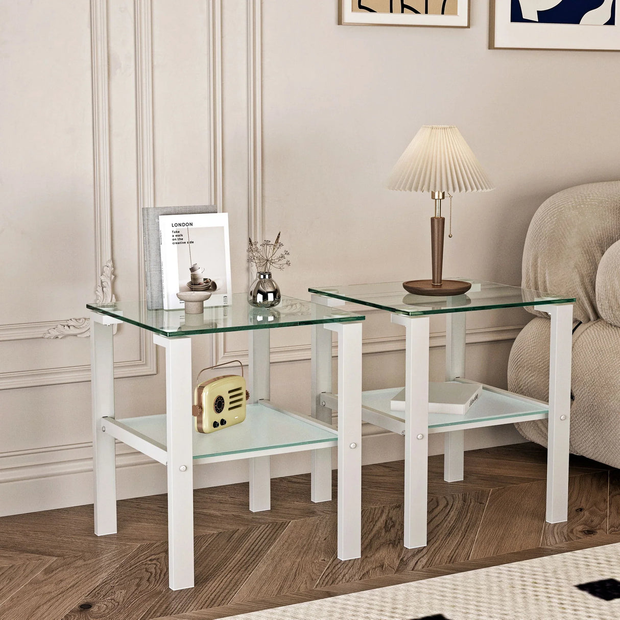 Glass Two Layer Tea Table, Small Round Table, Bedroom Corner Table, Living Room Side Table - Furniture Home Direct