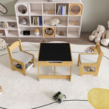 3 In 1 Kids Study Table & Chairs Set Multi Functional Activity Table With Detachable Blackboard Top - Natural Wood - Furniture Home Direct