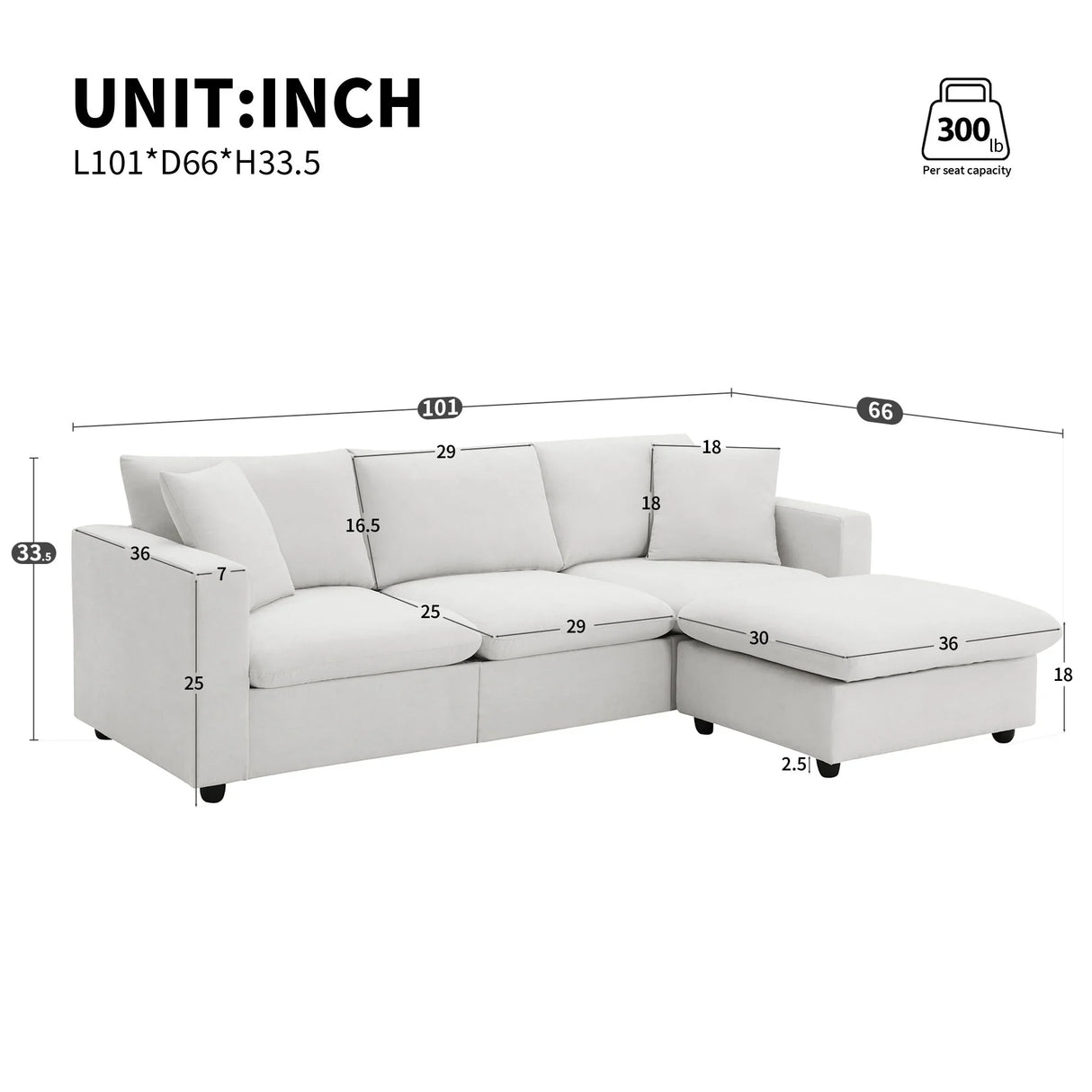 Modern Sectional Sofa With Throw Pillows, Cloud L Shaped Couch Set With Wide 4 Seat Comfy Couch Set With Movable Ottoman - Furniture Home Direct