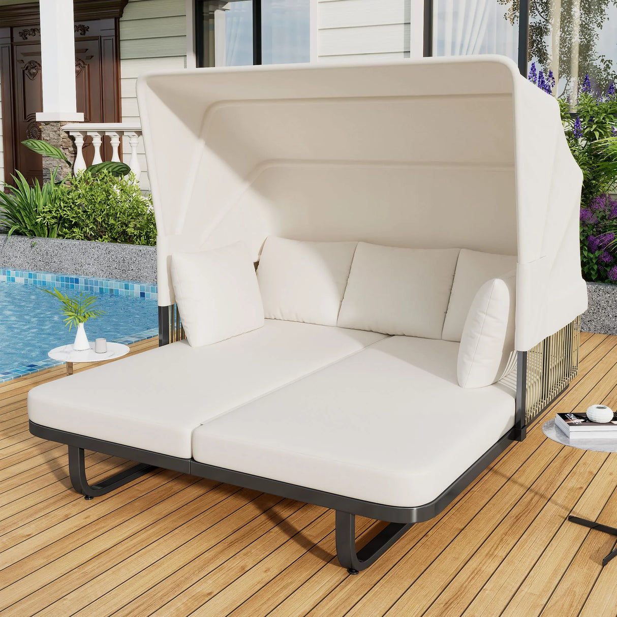 Outdoor Patio Rattan Daybed With Detachable Pillows - Furniture Home Direct