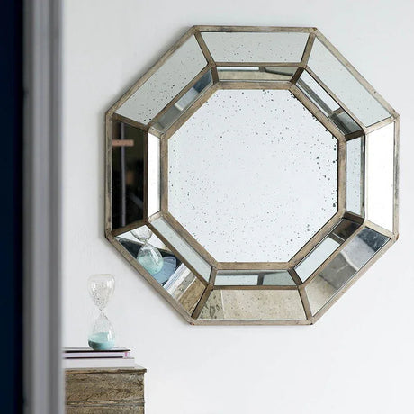 Oversized Octagon Mirror, Mid Century Modern Accent Mirror, For Living Room, Entryway, Bedroom, Hallway - Silver - Furniture Home Direct