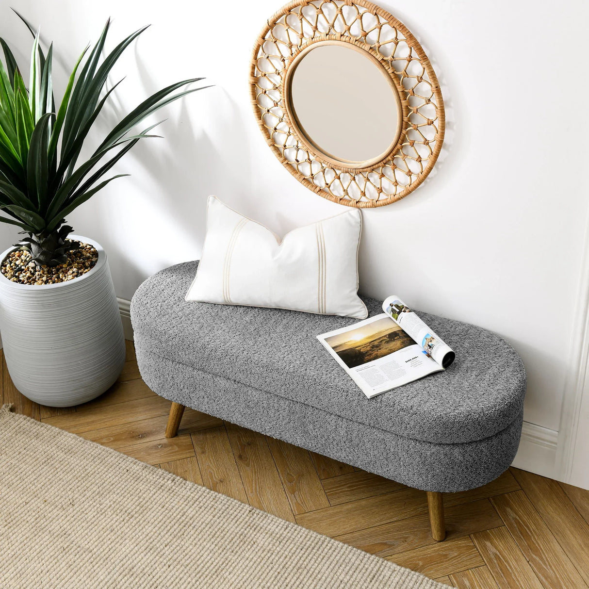 Ottoman Oval Storage Bench With Rubber Wood Legs - Furniture Home Direct