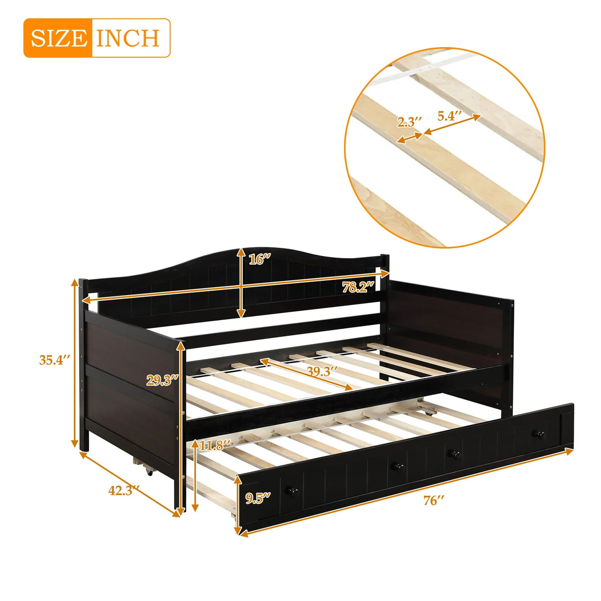 Wooden Daybed, Sofa Bed, No Box Spring Needed - Furniture Home Direct