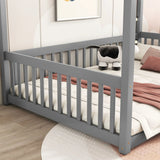 Canopy Frame Floor Bed With Fence, Guardrails - Furniture Home Direct