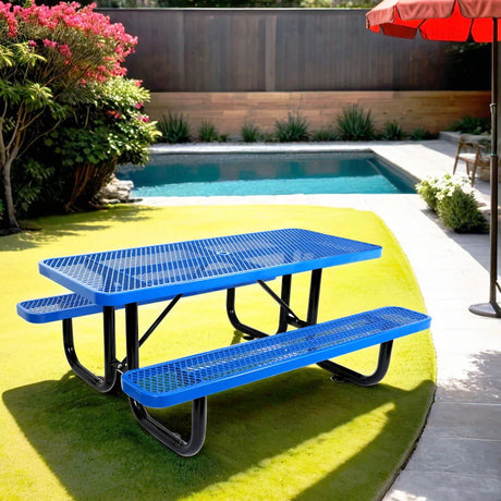 Outdoor Steel Picnic Rectangular Table With Umbrella Pole - Furniture Home Direct