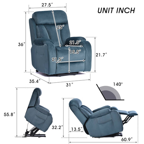 Power Lift Chair Recliner With Remote Control - Navy Blue - Furniture Home Direct