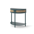 Boho Rattan Semi Circle End Table With Sliding Rattan Door, Storage And Bottom Shelf - Furniture Home Direct