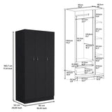 Wardrobe Armoire With 3 Doors And 2 Inner Drawers, 3 Doors - Black - Furniture Home Direct