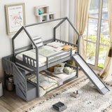 Twin Over Twin House Bunk Bed With Convertible Slide, Storage Staircase - Furniture Home Direct