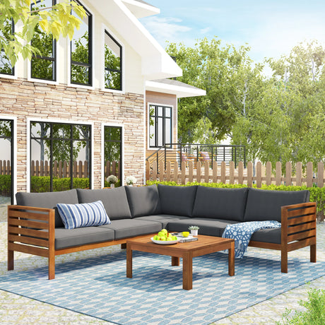 Outdoor Sectional With Coffee Table - Gray - Furniture Home Direct