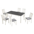 Retro Style 7 Piece Dining Table Set With Extendable Table And 6 Upholstered Chairs - Gray / White - Furniture Home Direct