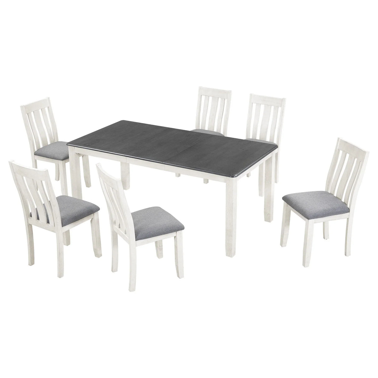 Retro Style 7 Piece Dining Table Set With Extendable Table And 6 Upholstered Chairs - Gray / White - Furniture Home Direct