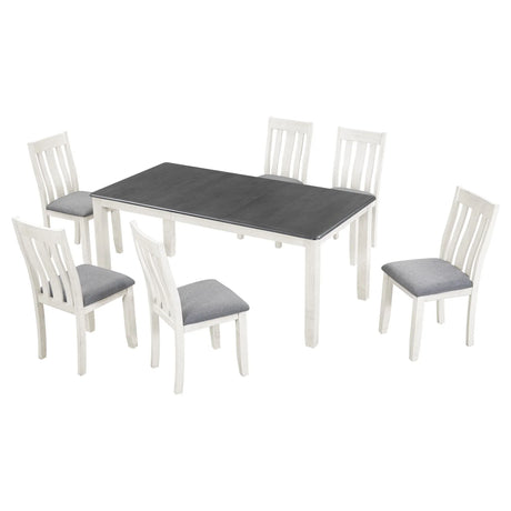 Retro Style 7 Piece Dining Table Set With Extendable Table And 6 Upholstered Chairs - Gray / White - Furniture Home Direct