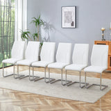 Dining Chairs Set Contemporary PU Upholstered Chrome White - Furniture Home Direct