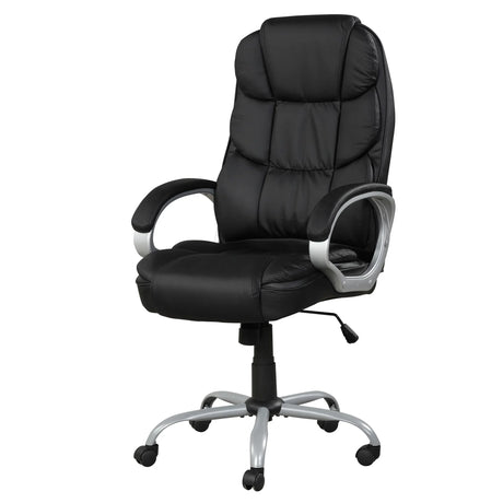 Upholstered Office Chair, Adjustable Height Swivel Chair - Black - Furniture Home Direct