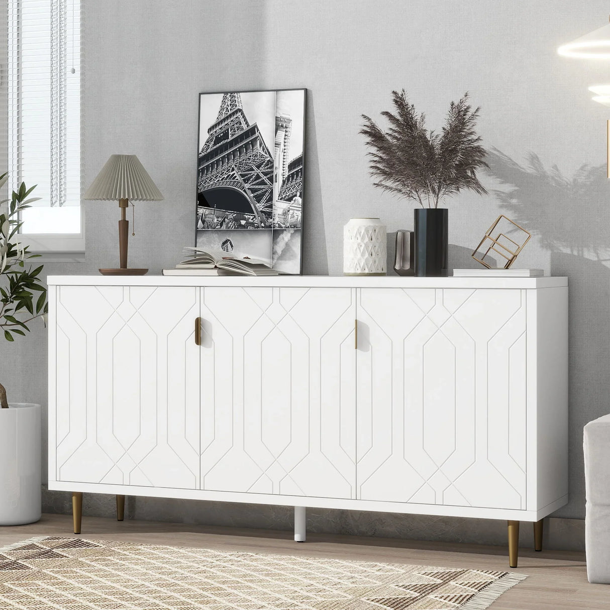 Modern TV Stand With 3 Doors And Adjustable Shelves - Furniture Home Direct