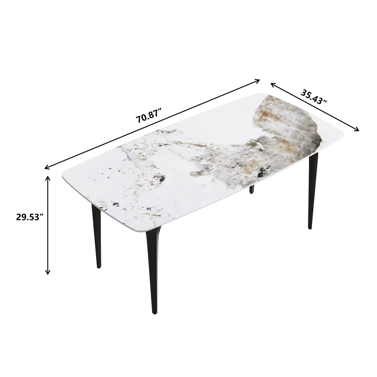 70.87" Modern Artificial Stone Pandora White Curved Black Metal Leg Dining Table - Antique White - Furniture Home Direct