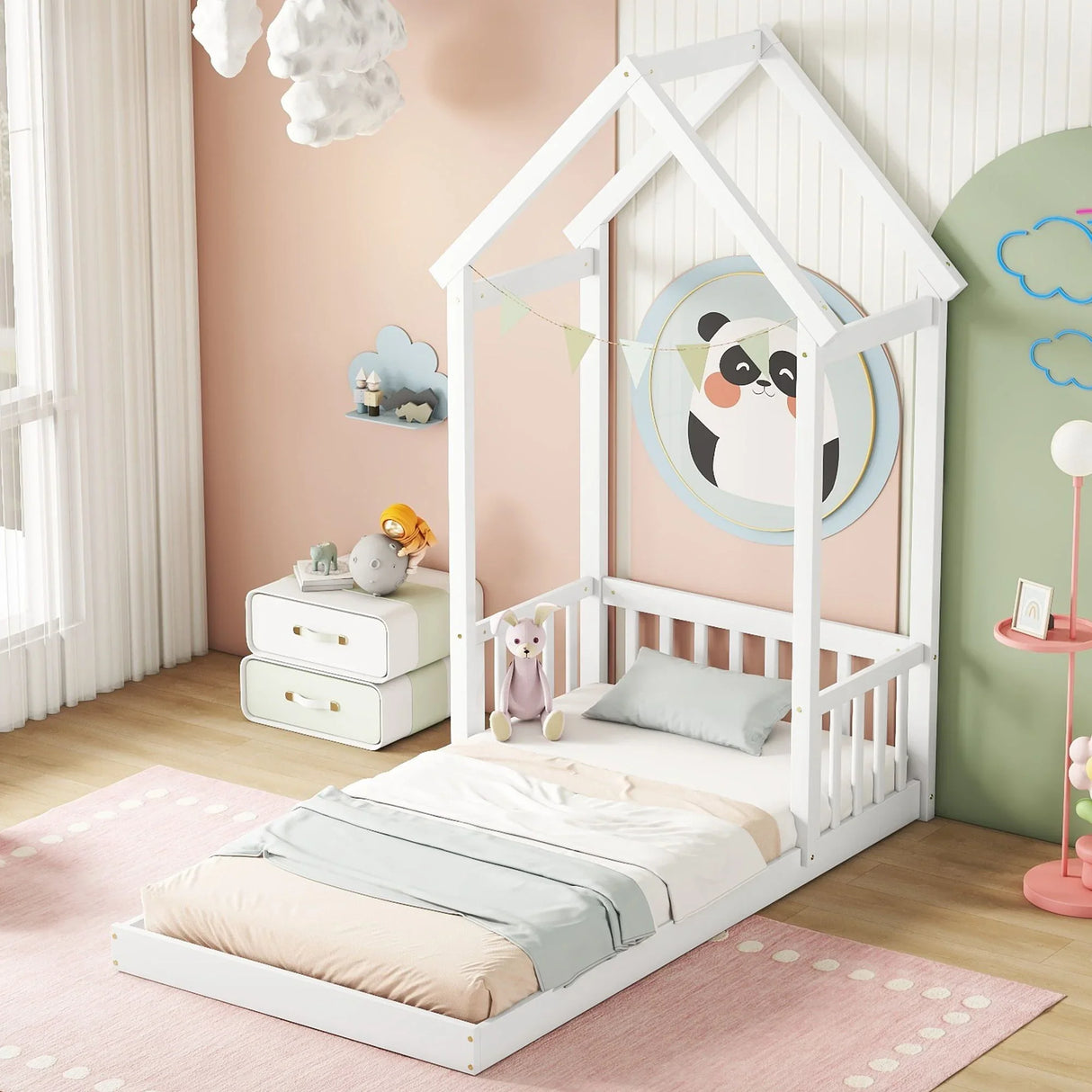 House-Shaped Roof Headboard Floor Bed, (Without Slats) - Furniture Home Direct