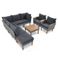 9 Piece Patio Rattan Furniture Set, Outdoor Conversation Set With Acacia Wood Legs And Tabletop, PE Rattan Sectional Sofa Set With Coffee Table, Washable Cushion - Furniture Home Direct