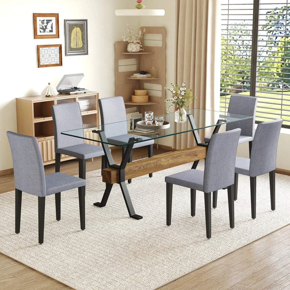 Dining Set With Glass Table And Upholstered Chairs Gray - Furniture Home Direct