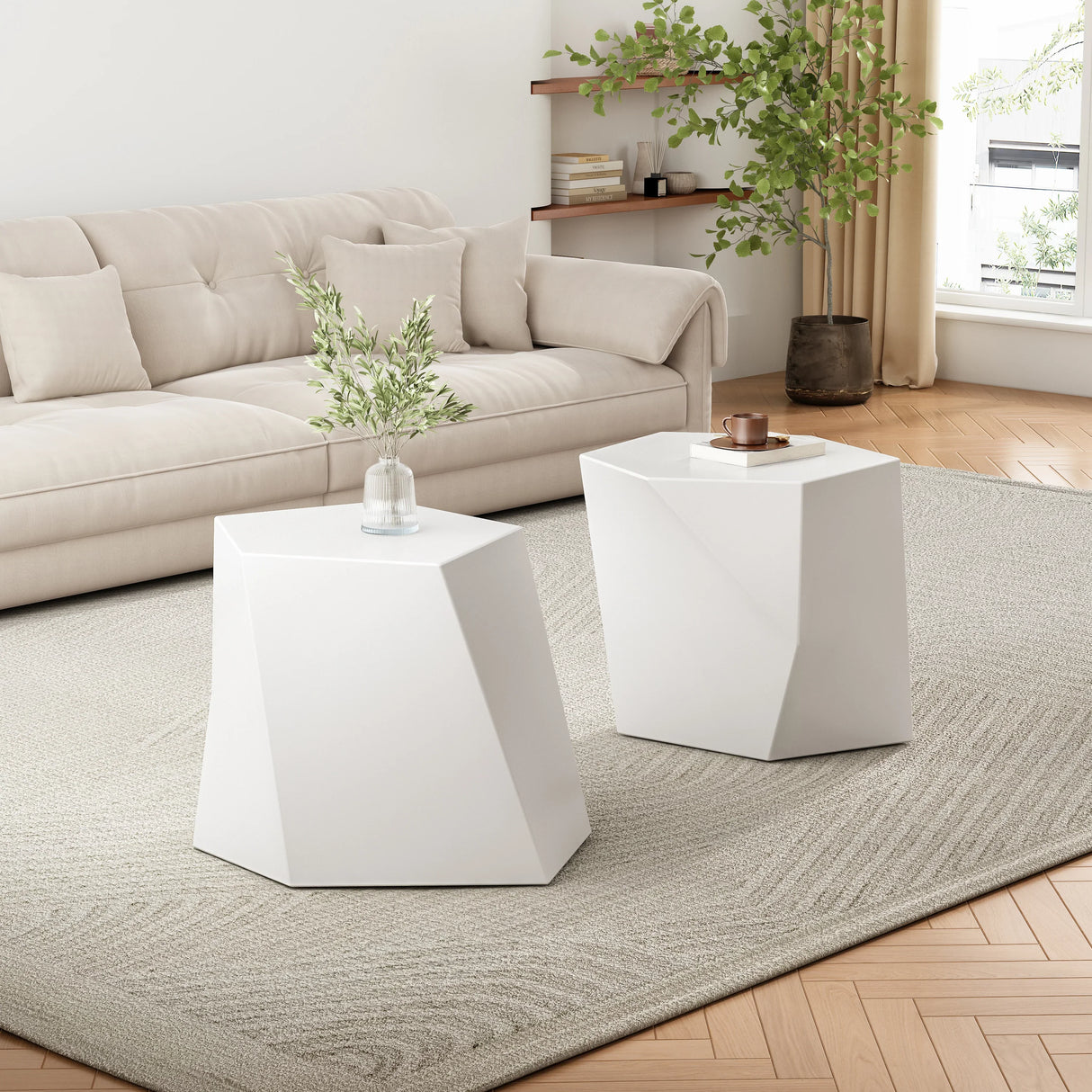 Coffee Tables Set Geometric Modern Minimalist White - Furniture Home Direct