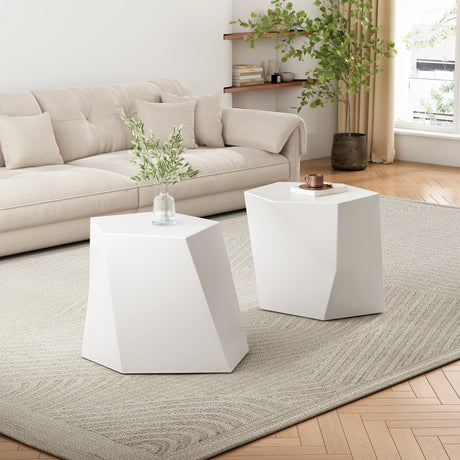 Coffee Tables Set Geometric Modern Minimalist White - Furniture Home Direct