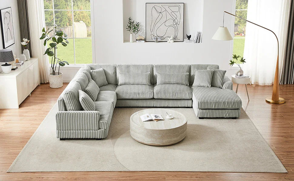 Sectional Sofa Oversized U Shaped Corduroy Fabric Gray - Furniture Home Direct
