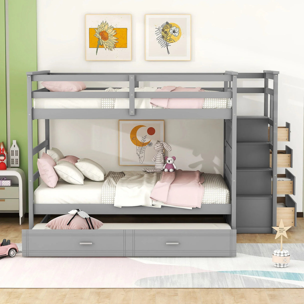 Bunk Bed With Twin Size Trundle And Staircase - Furniture Home Direct