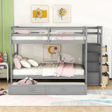 Bunk Bed With Twin Size Trundle And Staircase - Furniture Home Direct