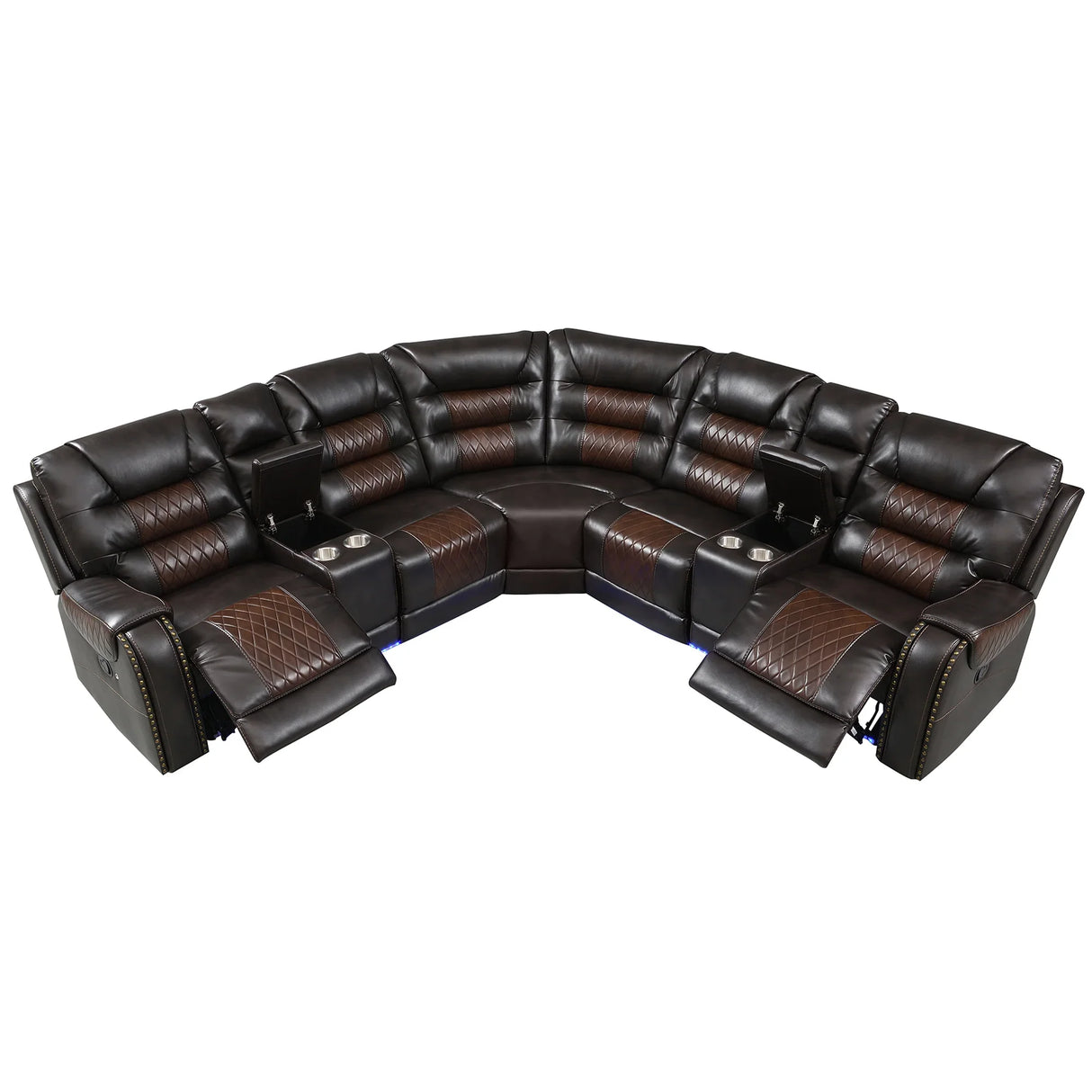 Sectional Sofa with Manual Recline LED Lights Black Brown - Furniture Home Direct