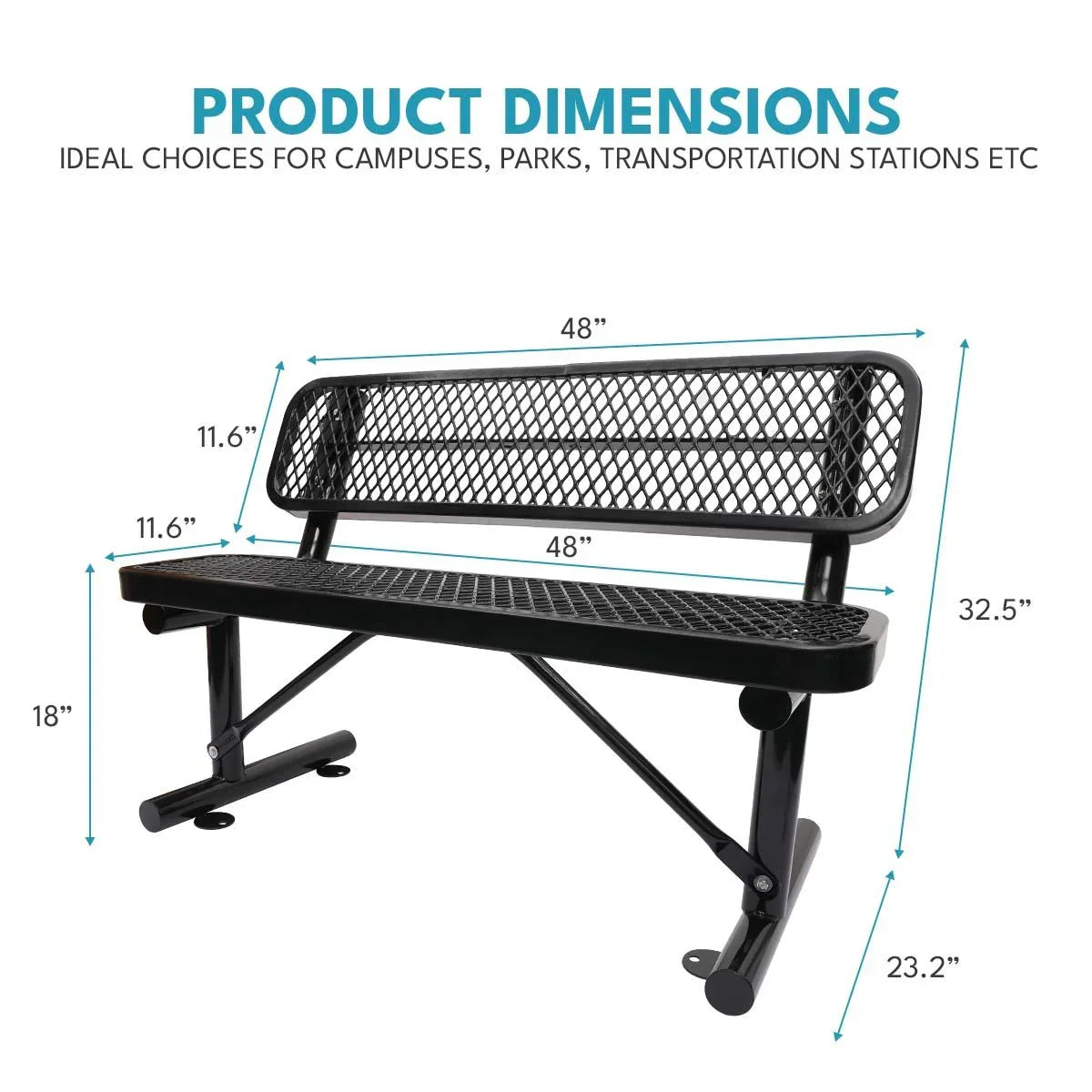 Outdoor Steel Bench With Backrest - Furniture Home Direct