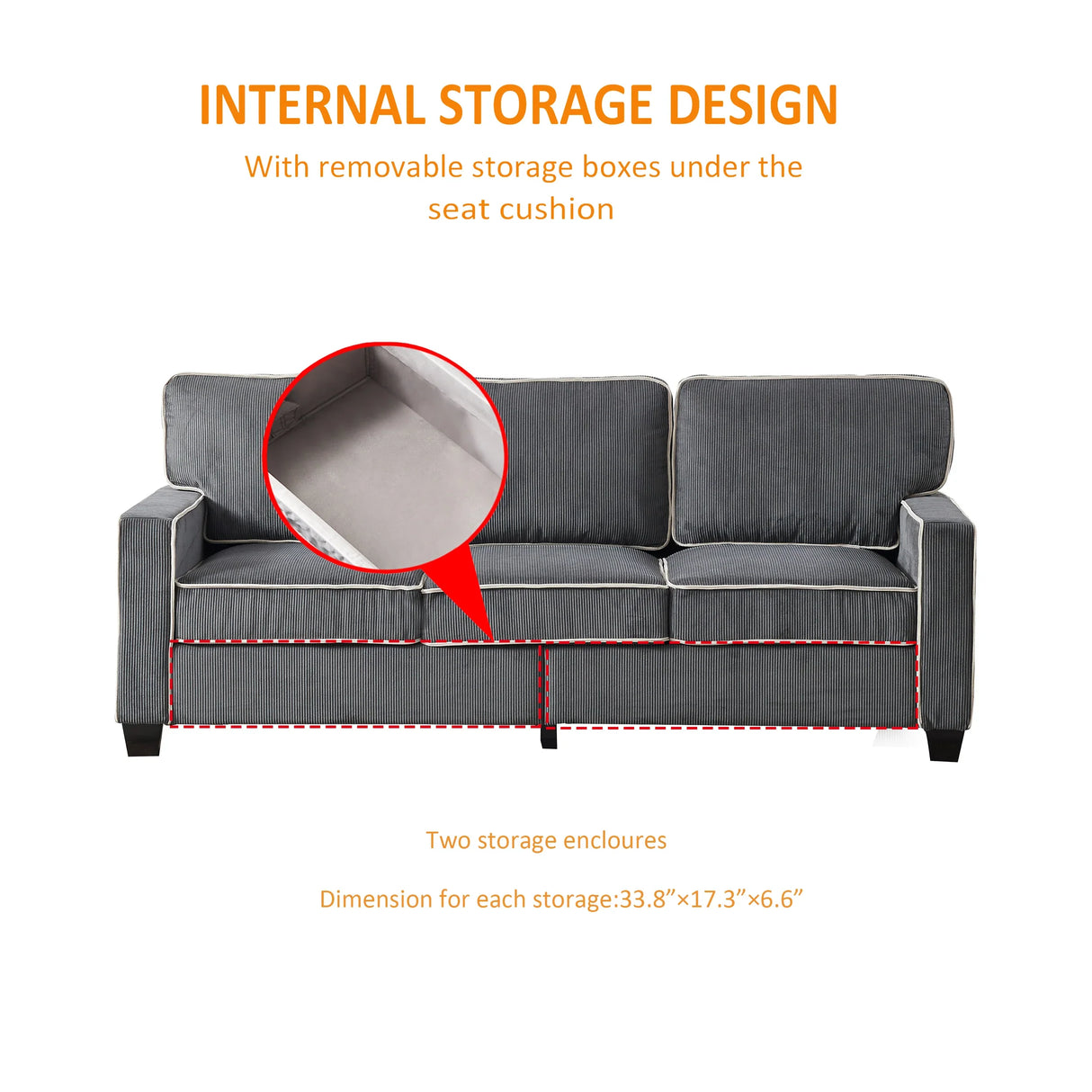 Corduroy Living Room Set Including Sofa and Love Seat - Dark Grey - Furniture Home Direct