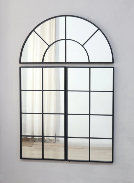 Large Arched Wall Mirror With 3 Separate Sections - Black - Furniture Home Direct