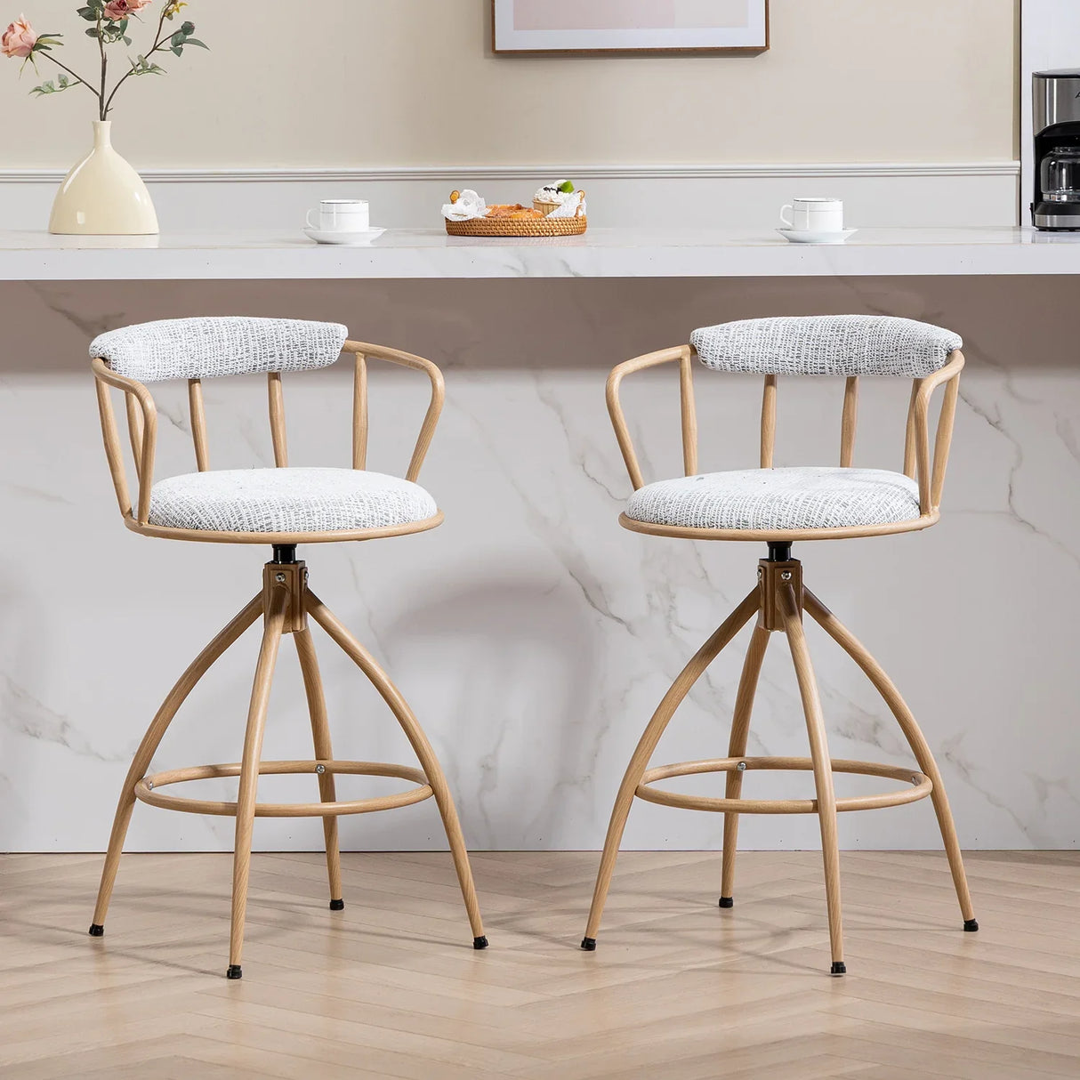 Counter Height Stool Swivel Set Of 2 Open Back Beige - Furniture Home Direct