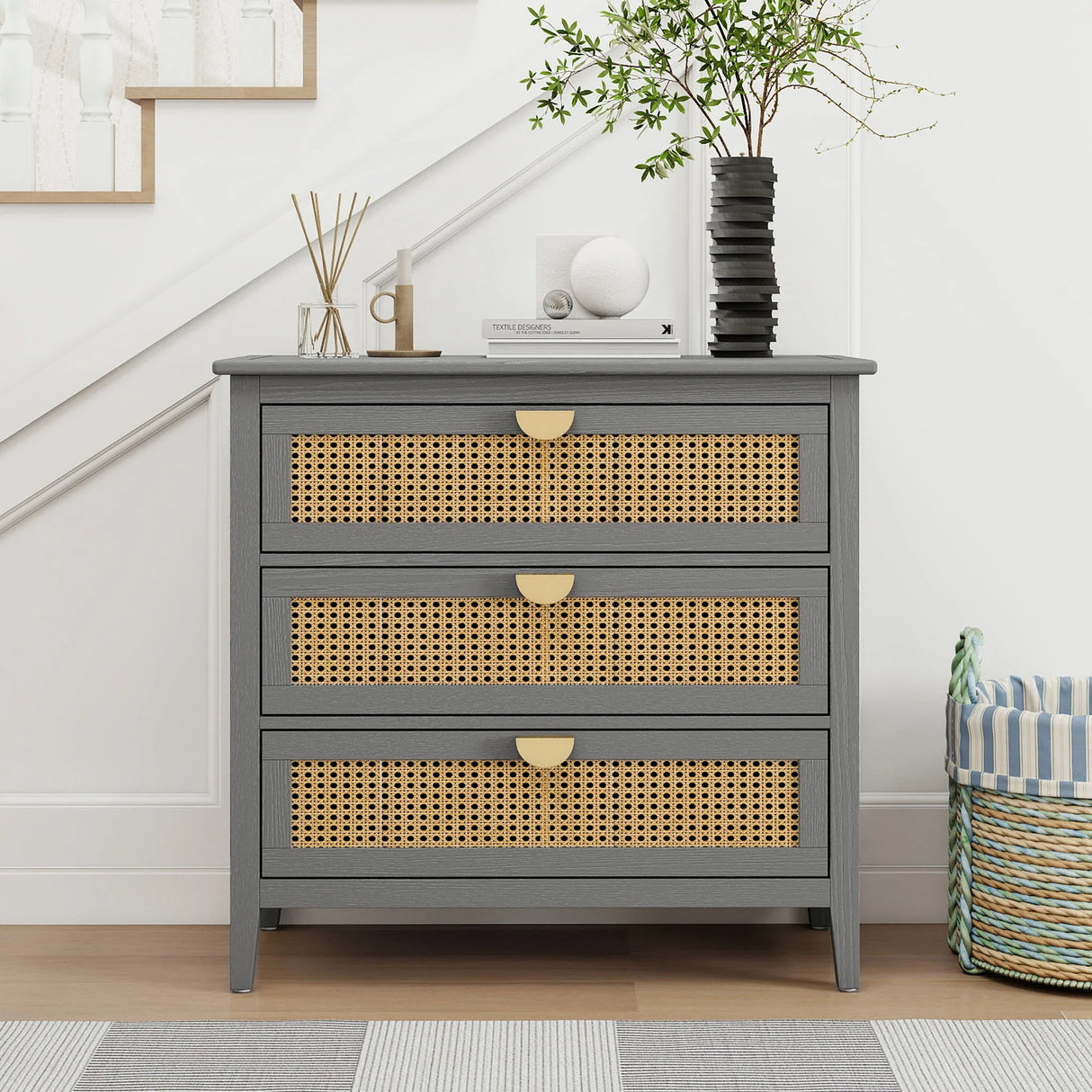 3 Drawer Cabinet, Natural Rattan, American Furniture - Furniture Home Direct