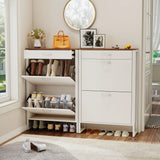 Slim Shoe Cabinet with 2 Flip Drawers - white and Walnut - Furniture Home Direct