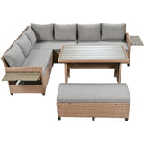 Outdoor Sectional with 2 Extendable Side Tables and Washable Covers - Brown - Furniture Home Direct