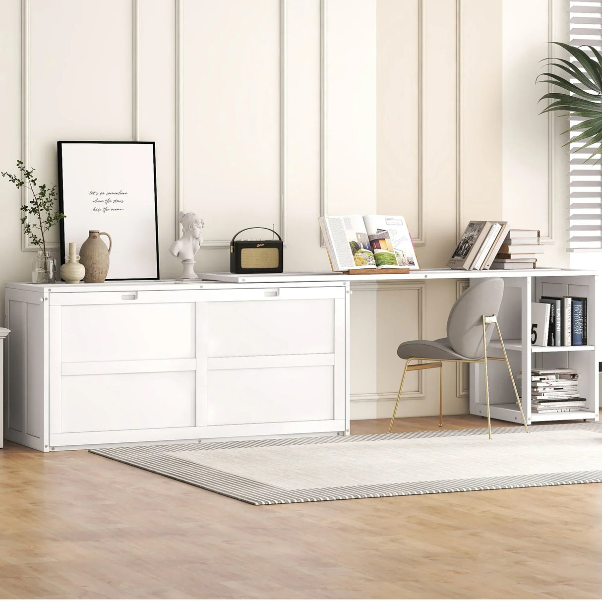 Bedroom Bundle - Queen Murphy bed + Area Rug + Office Chair - Furniture Home Direct