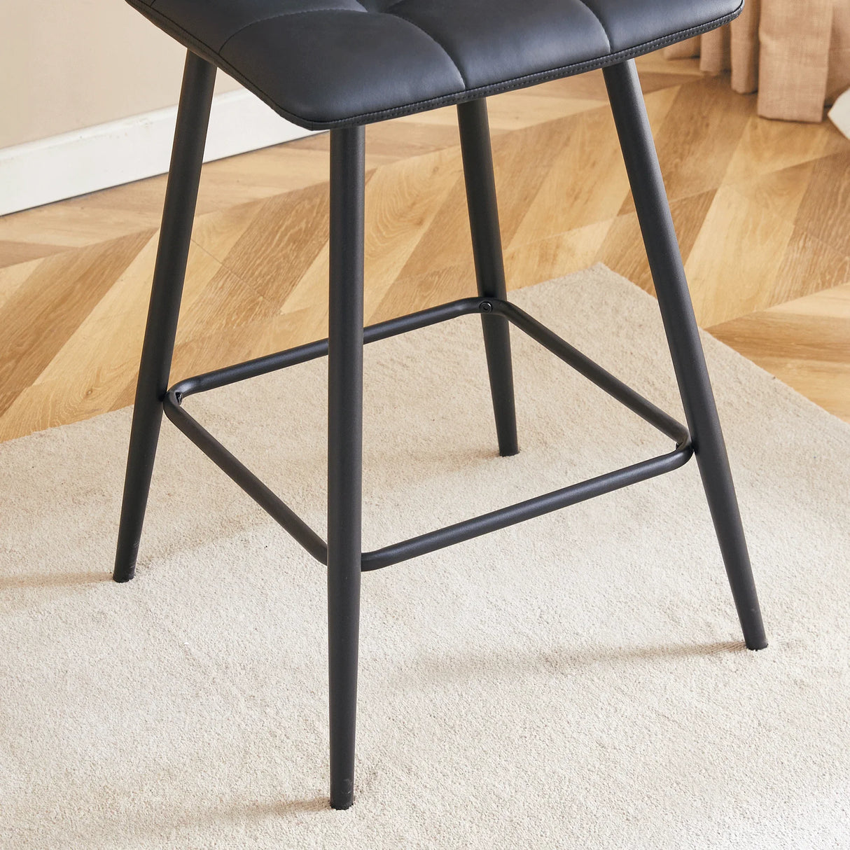 Counter Stool Set Faux Leather Tufted Cushions Black - Furniture Home Direct
