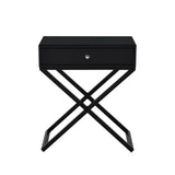 Koda - Wooden End Side Table Nightstand With Glass Top, Drawer And Metal Cross Base - Furniture Home Direct