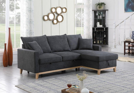 Colton - Woven Reversible Sleeper Sectional Sofa With Storage Chaise - Dark Gray - Furniture Home Direct