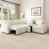 Contemporary L Shaped Convertible Sofa Bed With Pull Out Bed, Cup Holders, And Storage - Furniture Home Direct