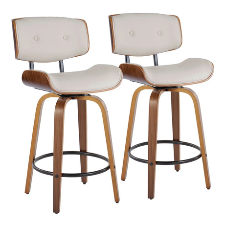 Lombardi - Mid-Century Modern Fixed Height Counter Stool With Swivel With Round Footrest (Set of 2) - Furniture Home Direct