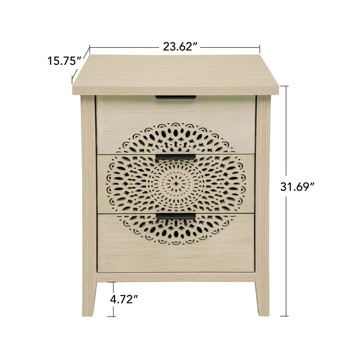 Hollow Carved 3 Drawer Cabinet Dresser Storage Chest With Metal Handles For Living Room Bedroom - Natural - Furniture Home Direct